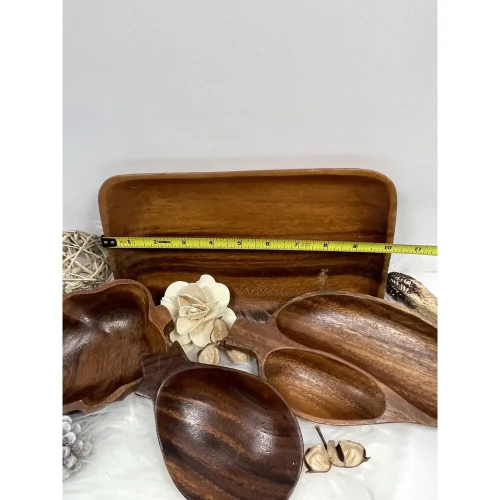 Lot of Vintage Monkey Pod Wood Serving Pieces